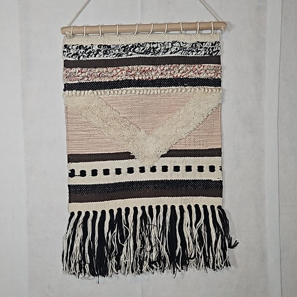 Boho Macrame Wall Hanging - Woven Cotton Tapestry Fringe Decor - Multi-Color